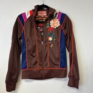 Vintage JWLA Warmup Suit Floral Embroidered Full Zip Brown Size Small